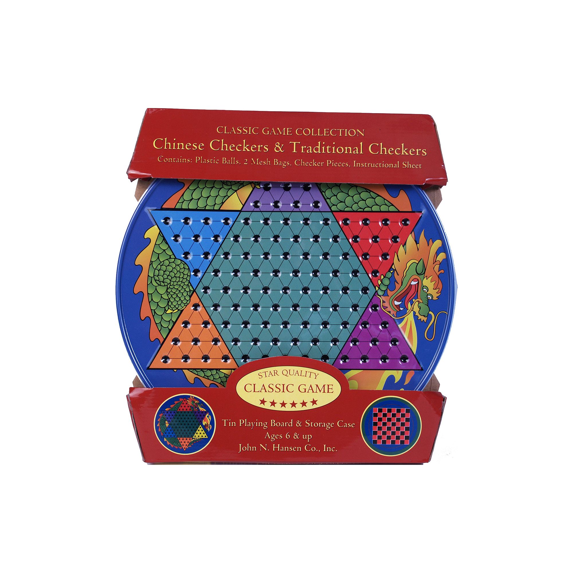 Chinese Checkers & Traditional Checkers Tin by John N. Hansen Co., Multicol