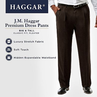 Big & Tall J.M. Haggar Premium Classic-Fit Stretch Sharkskin Pleated Dress Pants