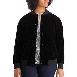 Plus Size Chaps Velvet Baseball Jacket