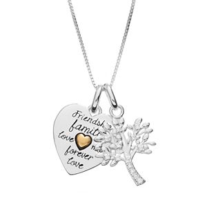 Timeless Sterling Silver Cubic Zirconia Heart & Family Tree Pendant