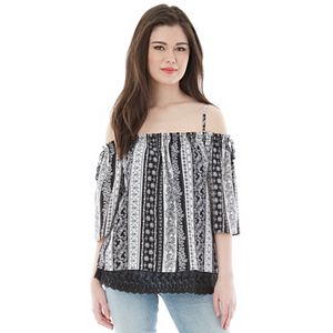 Juniors' IZ Byer California Lace Hem Off Shoulder Top