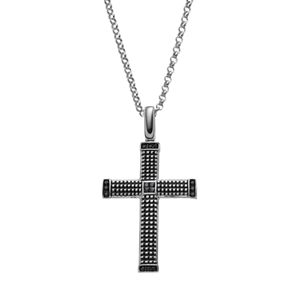 Men's Sterling Silver 1/4 Carat T.W. Black Diamond Textured Cross Pendant!