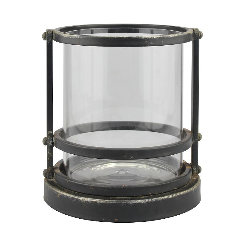 Stonebriar Collection Small Industrial Hurricane Candle Holder, Black