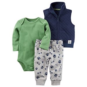 Baby Boy Carter's Solid Bodysuit, Quilted Vest & Paw Pants Set