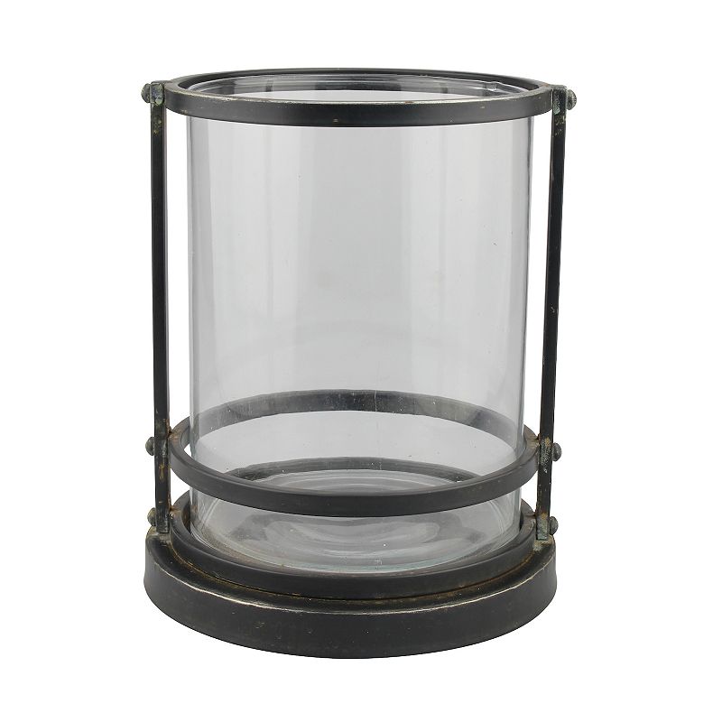 Stonebriar Collection Large Industrial Hurricane Candle Holder, Black