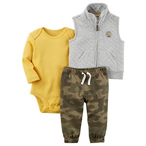 Baby Boy Carter's Solid Bodysuit, Quilted Vest & Camouflage Pants Set