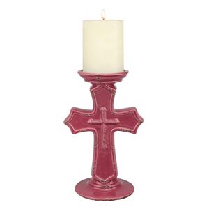 Stonebriar Collection Ceramic Cross Pillar Candle Holder