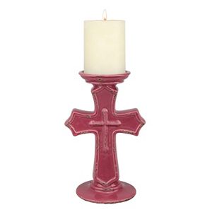 Stonebriar Collection Ceramic Cross Pillar Candle Holder
