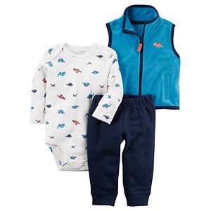 Baby Boy Carter's Dinosaur Bodysuit, Fleece Vest & Pants Set