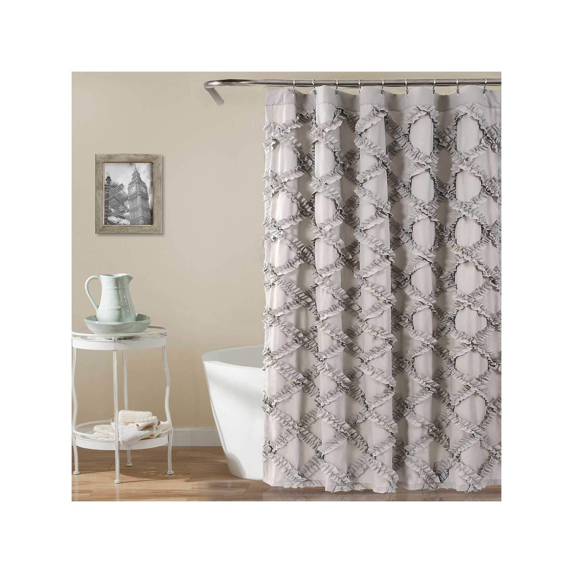 Lush Decor Ruffle Diamond Shower Curtain, Size: 72X72, Gray