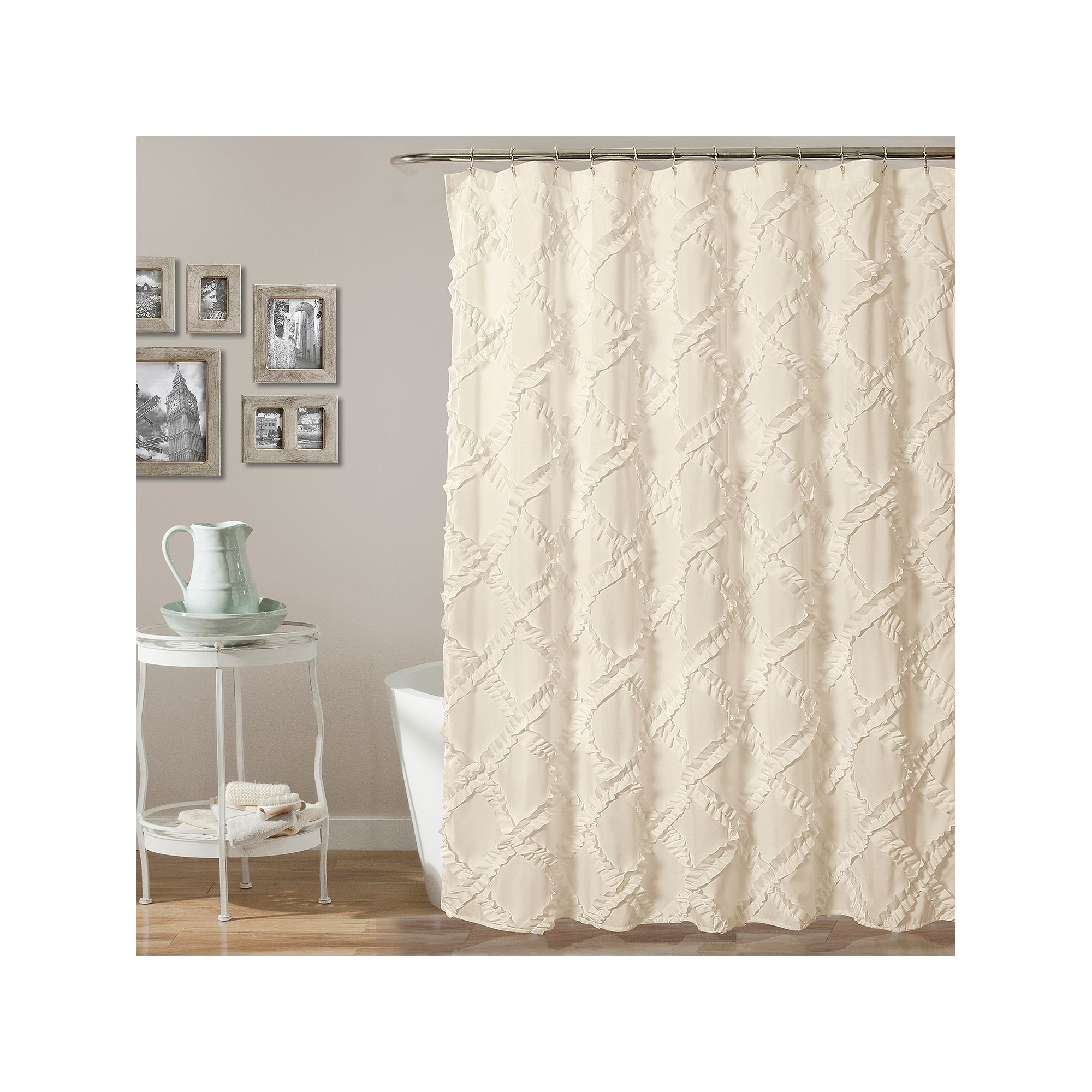 Lush Decor Ruffle Diamond Shower Curtain, Size: 72X72, Ivory