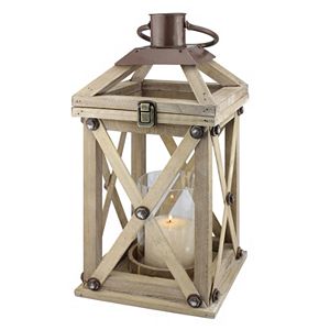 Stonebriar Collection Rustic Wood Lantern Pillar Candle Holder