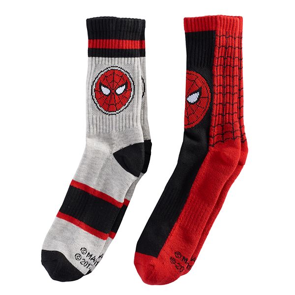 Marvel Youth 2 Pairs/Pack Athletic Spiderman Crew Socks Red, L 8-9.5 