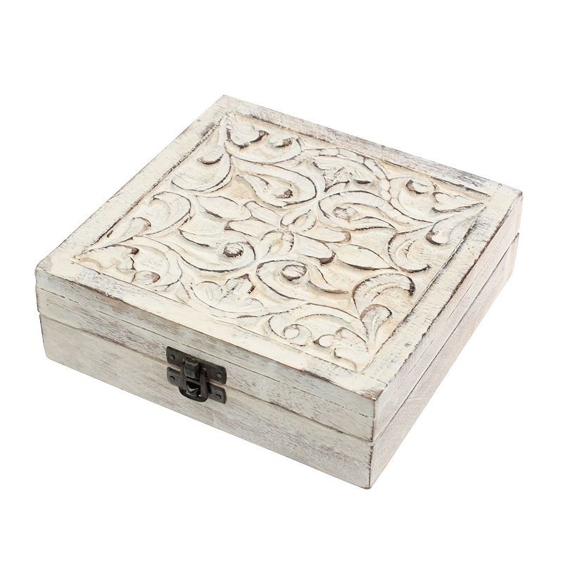 Stonebriar Collection Filigree Wood Box Table Decor, White