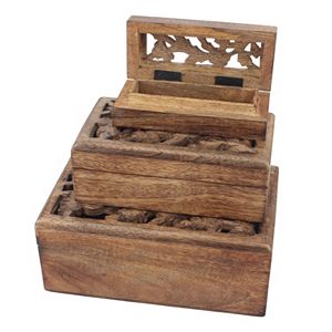 Stonebriar Collection Carved Wood Box Table Decor 3-piece Set