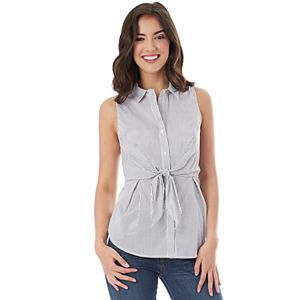 Juniors' IZ Byer Sleeveless Tie Front Poplin Shirt