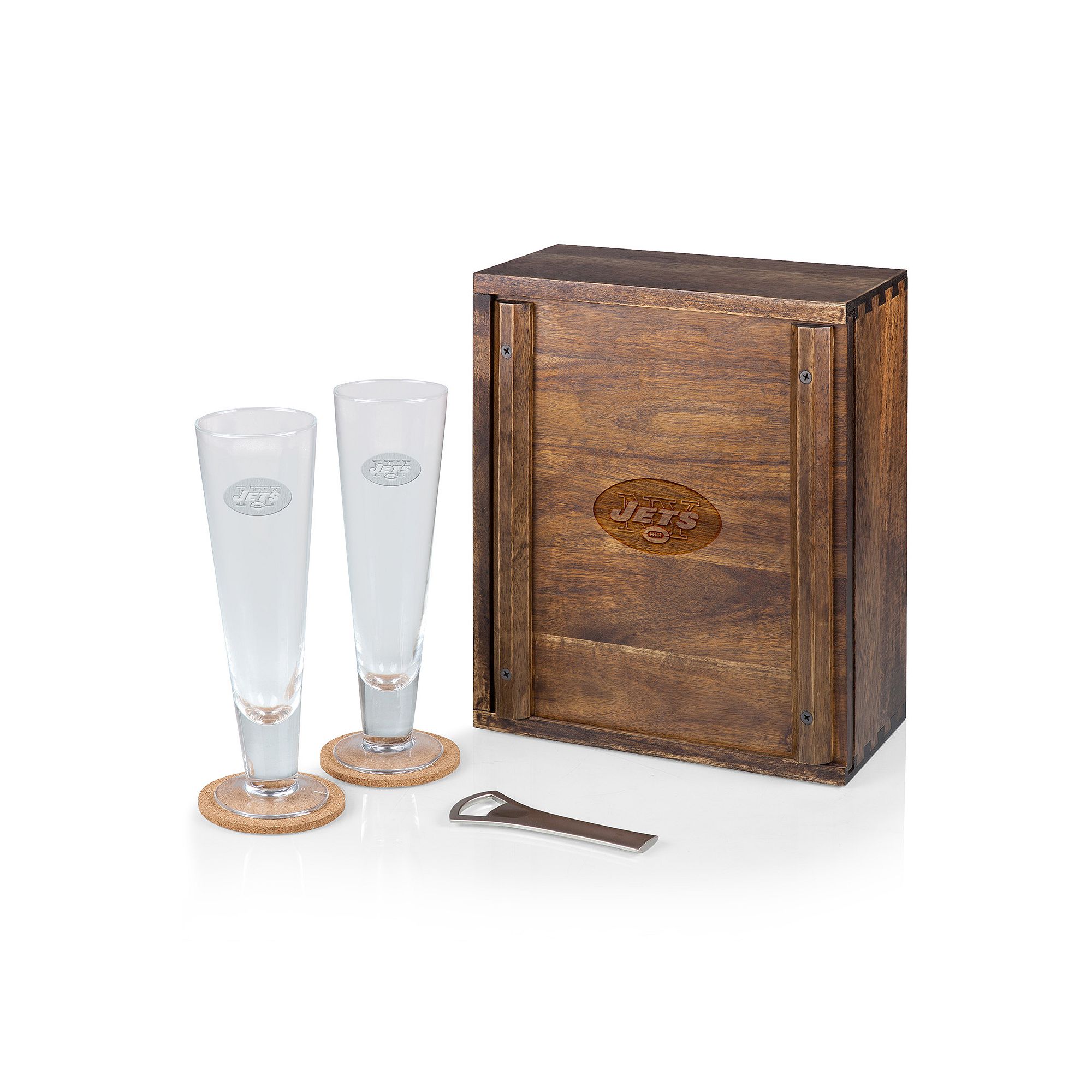 Picnic Time New York Jets Pilsner Beer Glass Gift Set, Brown