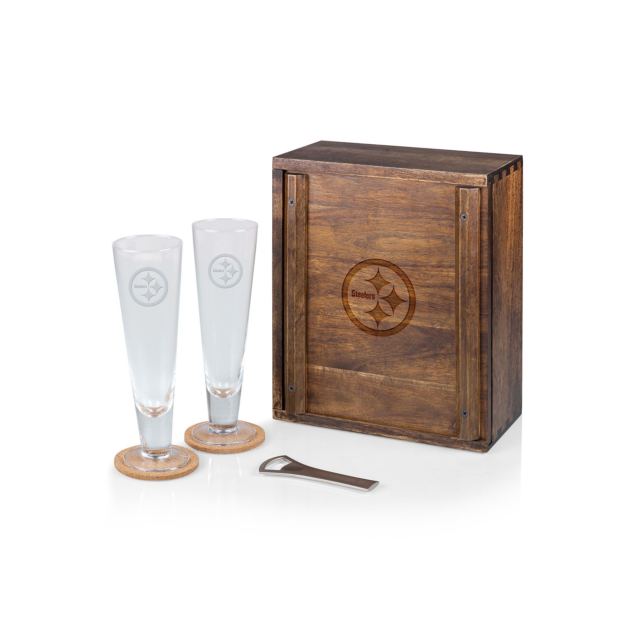 Picnic Time Pittsburgh Steelers Pilsner Beer Glass Gift Set, Brown