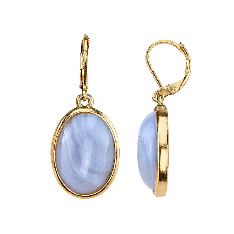 1928 Oval Cabochon Drop Earrings, Womens, Blue
