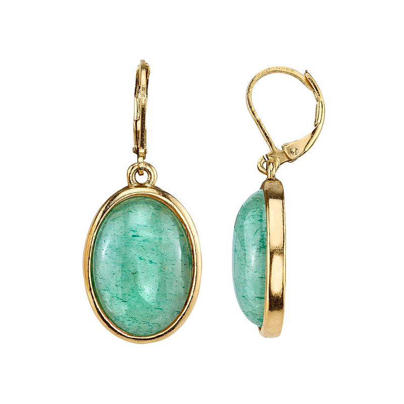 1928 Oval Cabochon Drop Earrings, Womens, Green