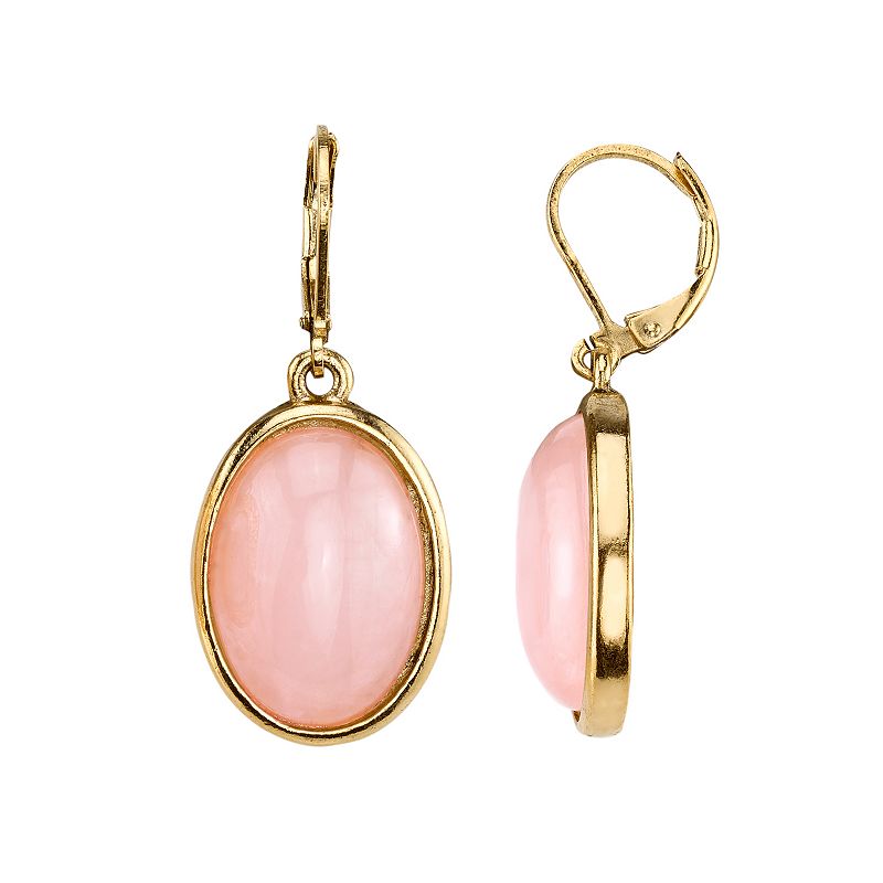 1928 Oval Cabochon Drop Earrings, Womens, Pink