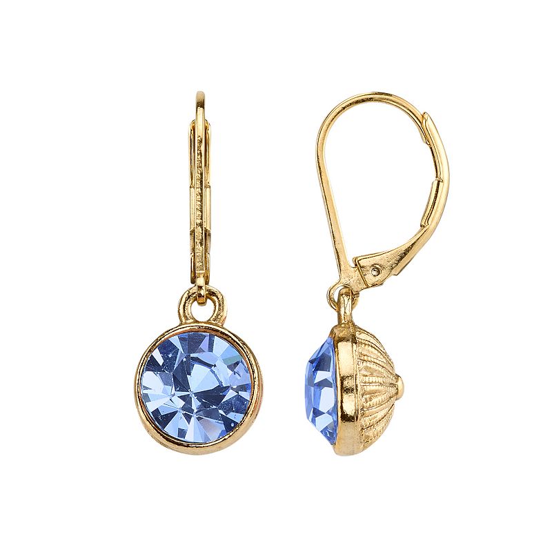 1928 Round Faceted Stone Drop Earrings, Womens, Blue