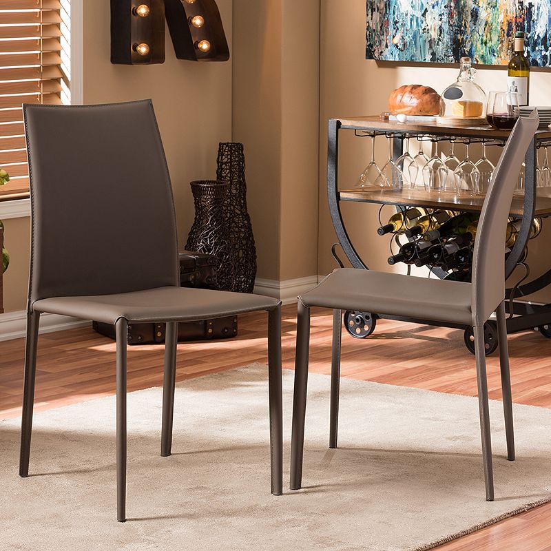 Baxton Studio Rockford Faux-Leather Dining Chair 2-piece Set, Dark Beige