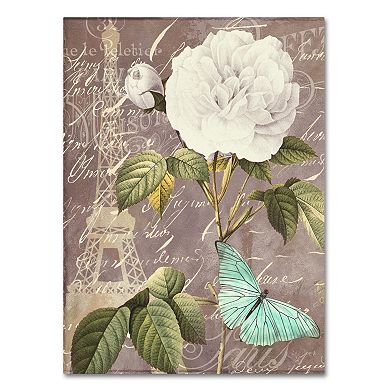 Trademark Fine Art White Rose Paris Black Canvas Wall Art