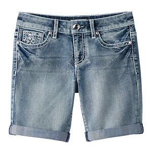 Girls 7-16 & Plus Size Mudd® Flower Embellished Pocket Bermuda Jean Shorts