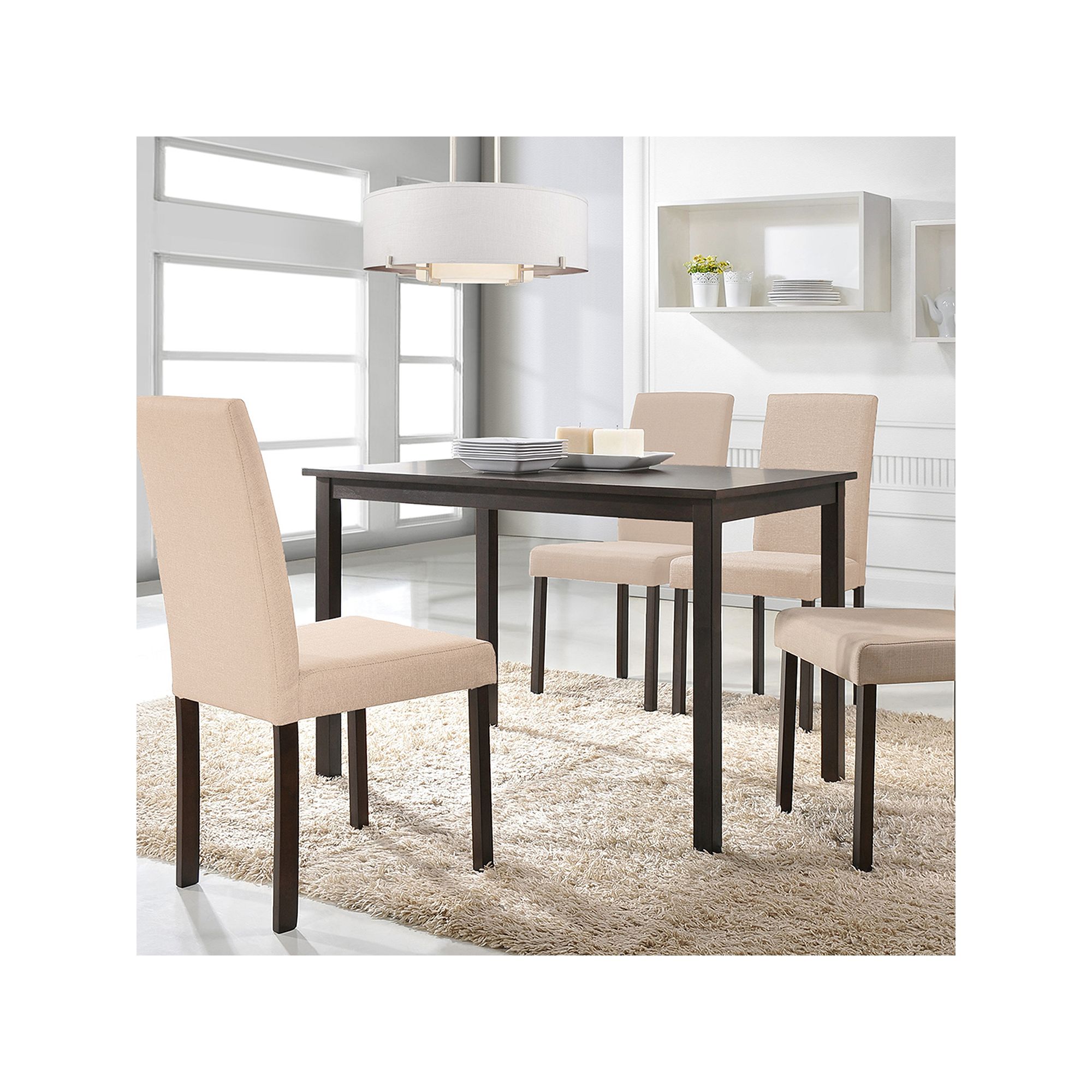 Baxton Studio Andrew Dining Table & Upholstered Chair 5-piece Set, Light Be