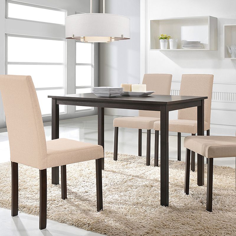 Baxton Studio Andrew Dining Table & Upholstered Chair 5-piece Set, Lt Beige