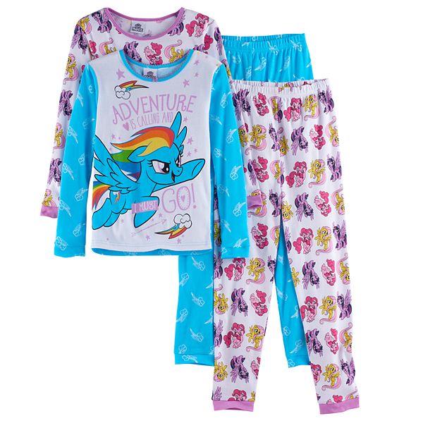 Girls 4 10 My Little Pony Movie Rainbow Dash Twilight Sparkle Pinkie Pie Fluttershy 4 pc. Tops Bottoms Pajama Set