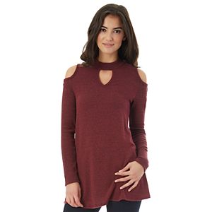 Juniors' IZ Byer Cold Shoulder Choker Neck Top