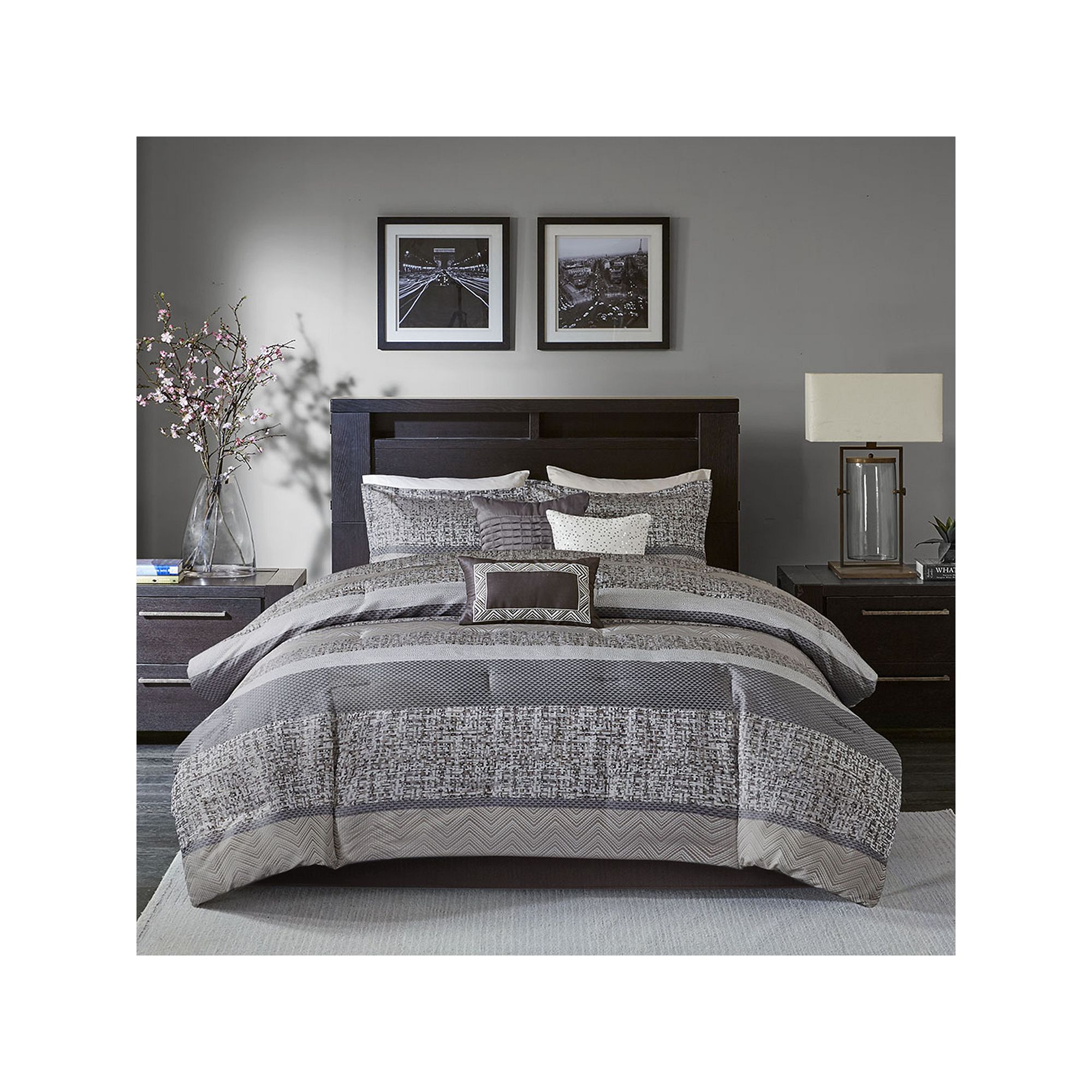 Madison Park 7-piece Melody Comforter Set with Throw Pillows, Beige