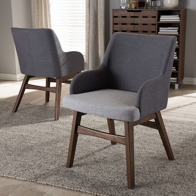 Baxton Studio Monte Mid-Century Arm Dining Chair 2-piece Set, Grey