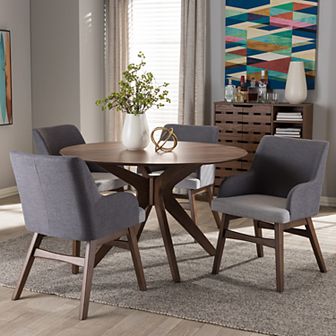 Baxton Studio Monte Mid-Century Round Dining Table & Arm Chair Set