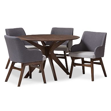 Baxton Studio Monte Mid-Century Round Dining Table & Arm Chair Set 