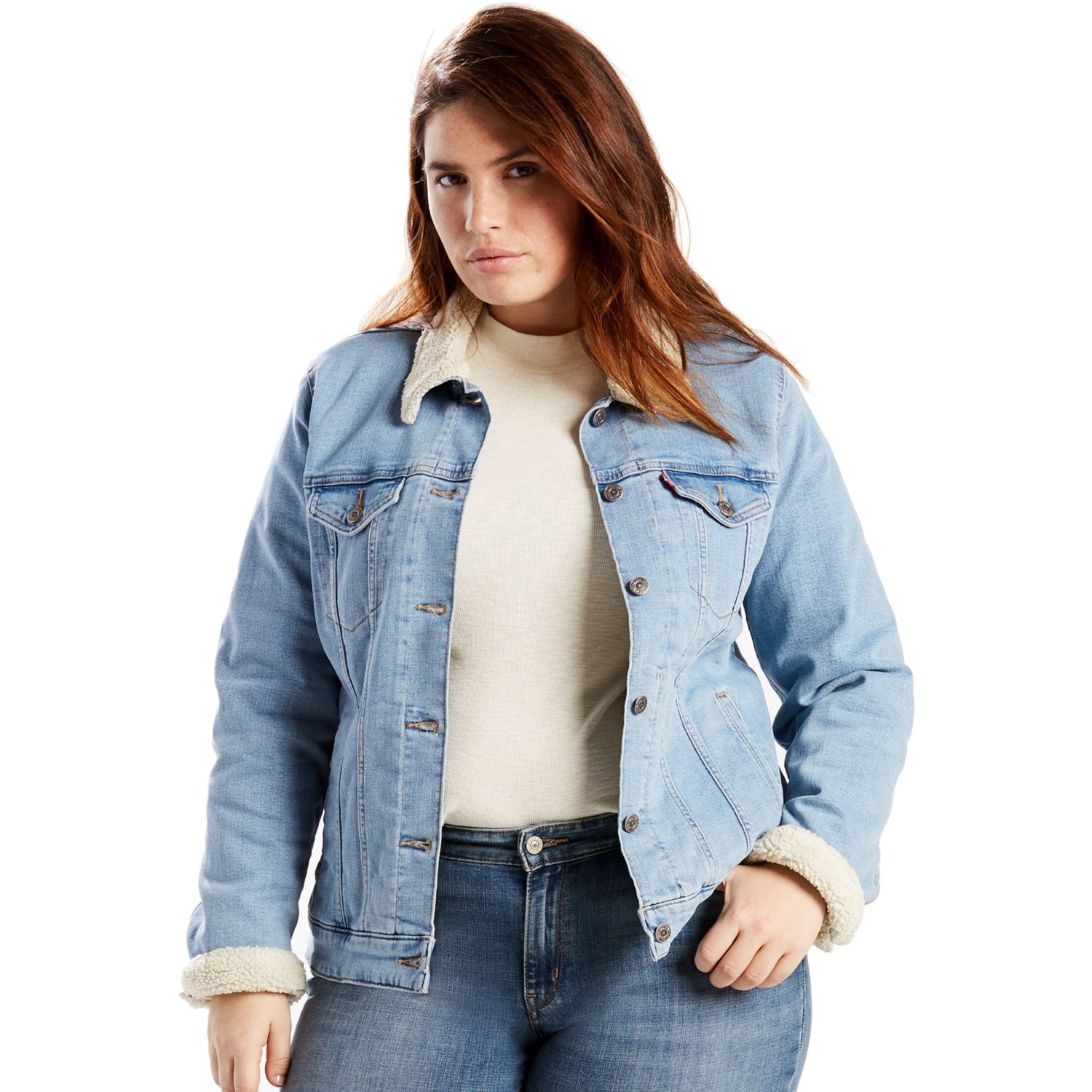 plus size sherpa lined denim jacket