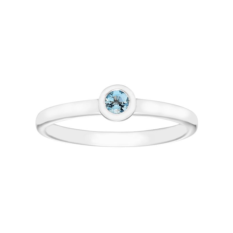 14k White Gold Birthstone Stack Ring, Womens, Size: 5, Blue