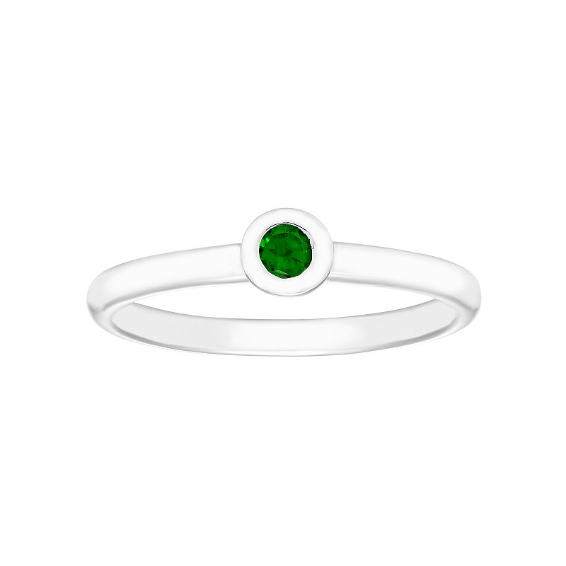 14k White Gold Birthstone Stack Ring, Womens, Size: 5, Green