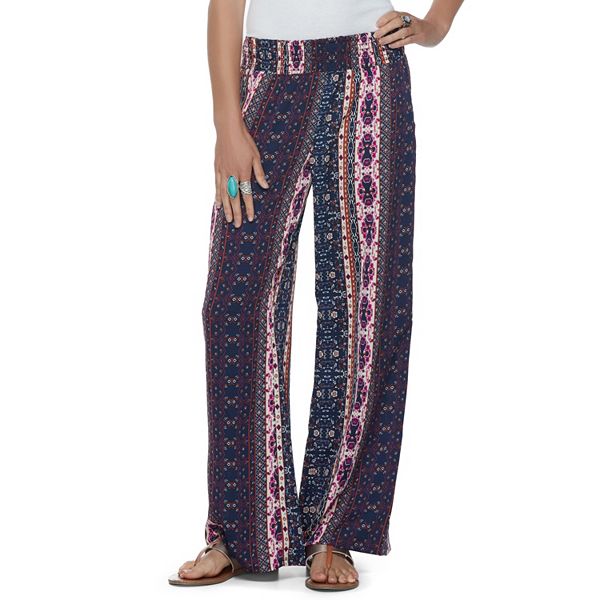 Juniors' About A Girl Print Smocked Palazzo Pants