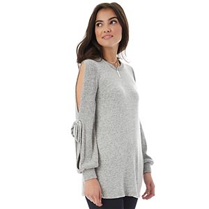 Juniors' IZ Byer Split Sleeve Necklace Top