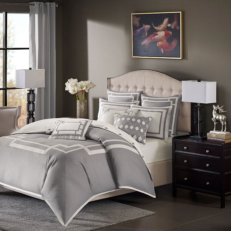 Madison Park Signature Savoy Comforter Set with Throw Pillows, Grey, King