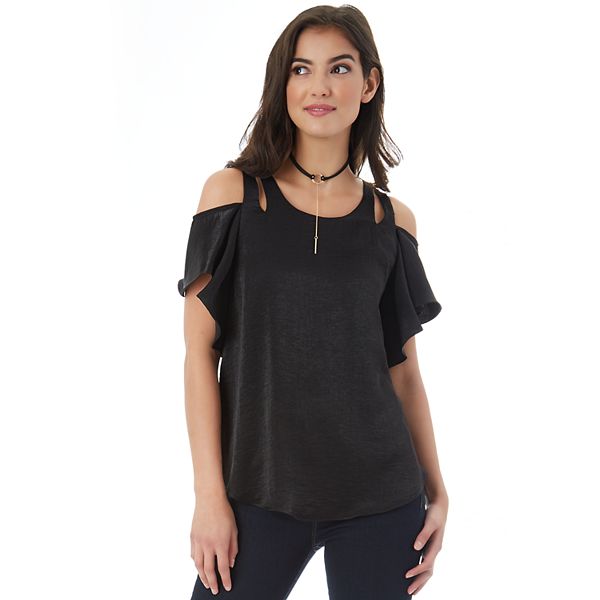 Juniors' IZ Byer Satin Cold Shoulder Top