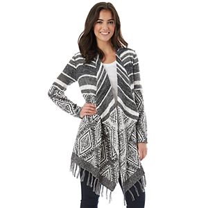 Juniors' IZ Byer Print Fringe Draped Cardigan