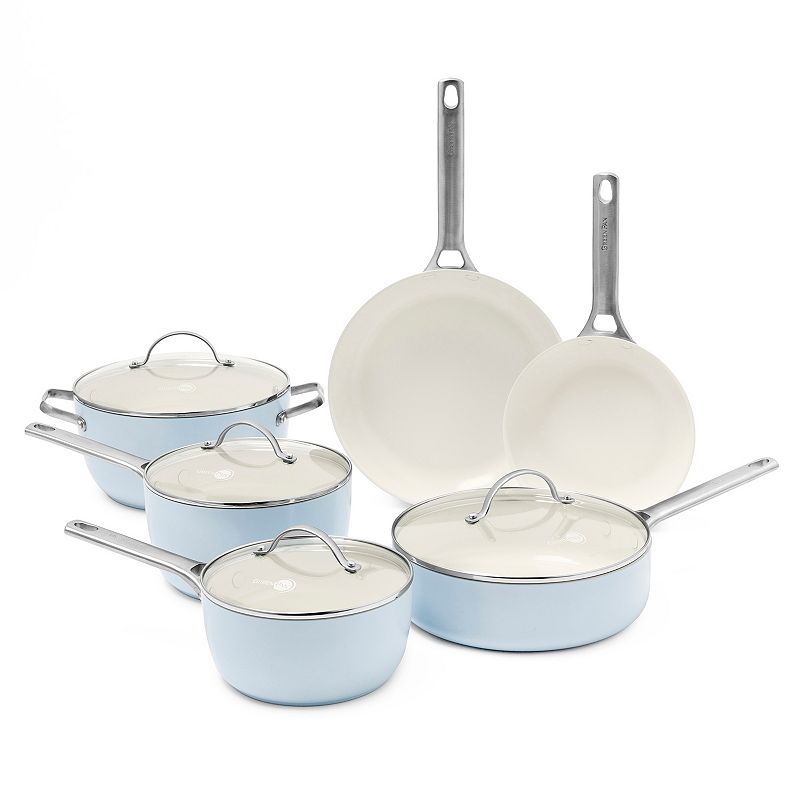 GreenPan Padova 10pc Hard Anodized Healthy Ceramic Nonstick Cookware Set Light Blue