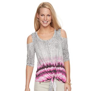 Petite Dana Buchman Cold-Shoulder Tie-Front Top