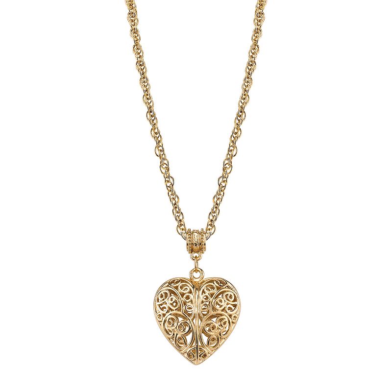 1928 Filigree Heart Pendant Necklace, Womens, Size: 18, Yellow