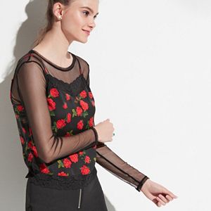 k/lab Floral & Mesh Long Sleeve Top