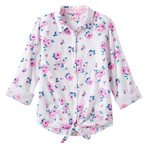 Girls Plus Size SO® Tie-Front Patterned Shirt